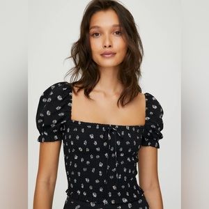 Aritzia Wilfred Smocked Blouse Flower Print